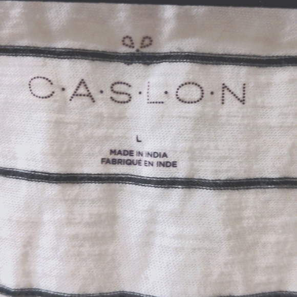 L Caslon Striped White Short Sleeve T-Shirt Nautical Casual Soft Breast pocket - Picture 2 of 4